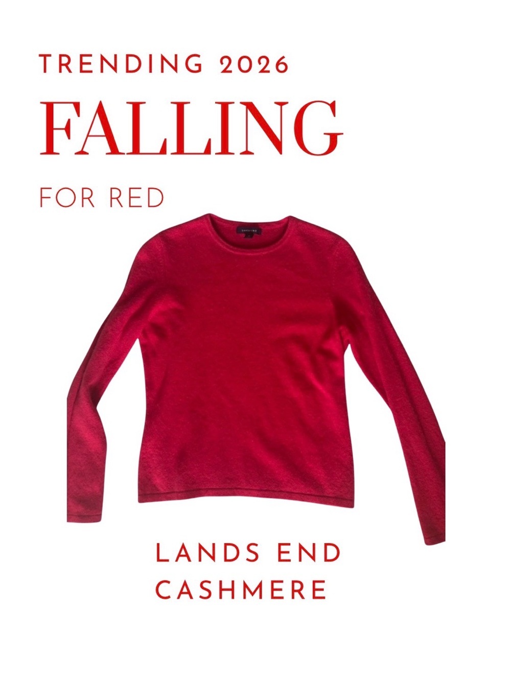 Lands' End Red Long-Sleeve Crewneck 100% Cashmere Top SP